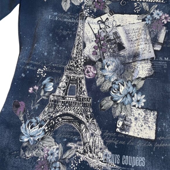 blue canyon y2k paris theme graphic 3/4 sleeve top size small - Picture 5 of 8